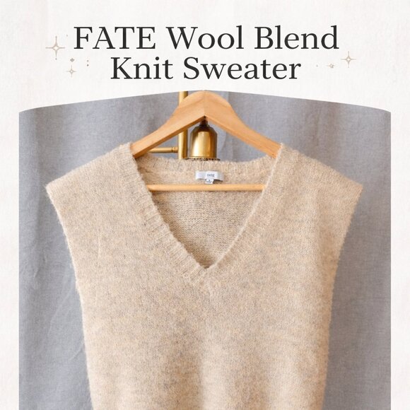 Fate Sweaters - FATE Wool Blend Sweater Vest Size Small Beige V-Neck Soft Cozy Knit